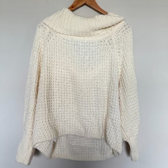 Express Women Sweater XL Ivory Cowl Neck Chunky Knit Boxy Winter Capsule Minimal - Picture 7 of 7